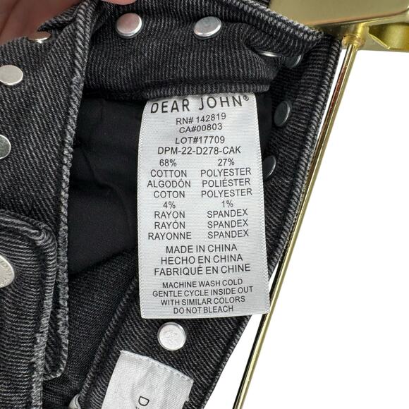 Dear John Frankie Black Denim Studded High Rise Straight Leg Frayed Crop Jeans - Picture 11 of 11